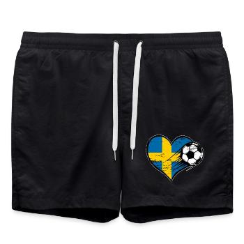 Schweden Flagge Fußball mit Herz - Badeshorts - Schwarz - Vorne - AI Model Male 185 light (185cm)