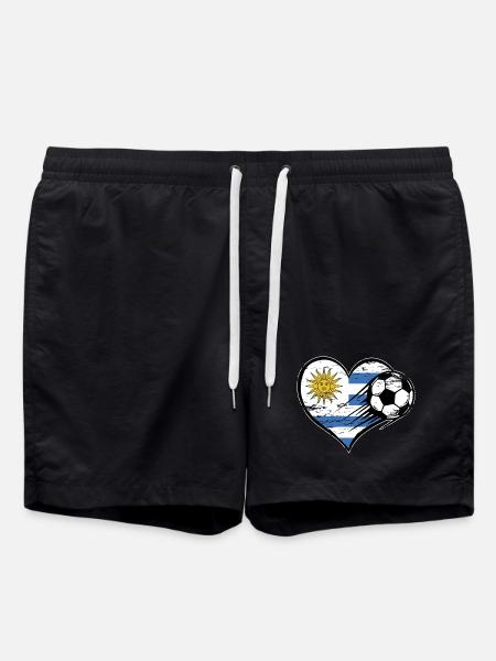 Uruguay Flagge Fußball mit Herz used - Badeshorts - Schwarz