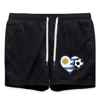 Uruguay Flagge Fußball mit Herz - Badeshorts - Schwarz - Vorne - AI Model Male 185 light (185cm)