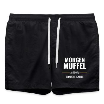 Morgenmuffel zu 100% – Brauche Kaffee - Badeshorts - Schwarz - Vorne - AI Model Male 185 light (185cm)
