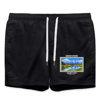 Vereinigte Staaten Grand Teton Vintage Reisemarke - Badeshorts - Schwarz - Vorne - AI Model Male 185 light (185cm)