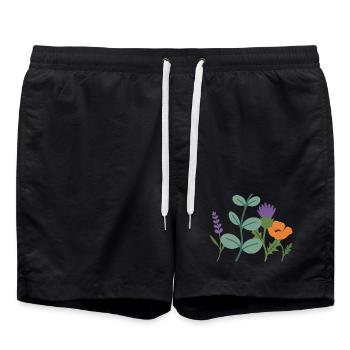 Mohn Blumen Lavendel Distel - Badeshorts - Schwarz - Vorne - AI Model Male 185 light (185cm)
