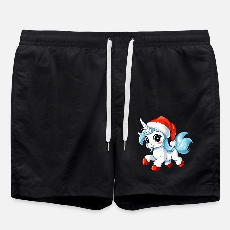 Weihnachten Einhörner - Badeshorts - Schwarz