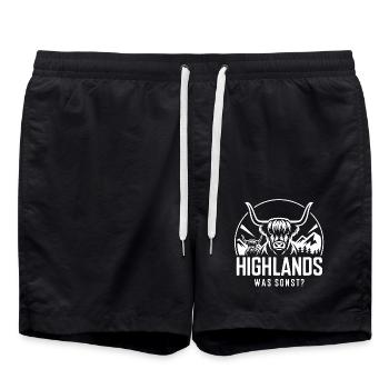 Highlands was sonst Schottisches Hochlandrind - Badeshorts - Schwarz - Vorne - AI Model Male 185 light (185cm)