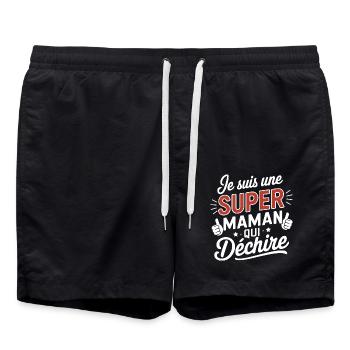 Super Mama, die rockt - Badeshorts - Schwarz - Vorne - AI Model Male 185 light (185cm)