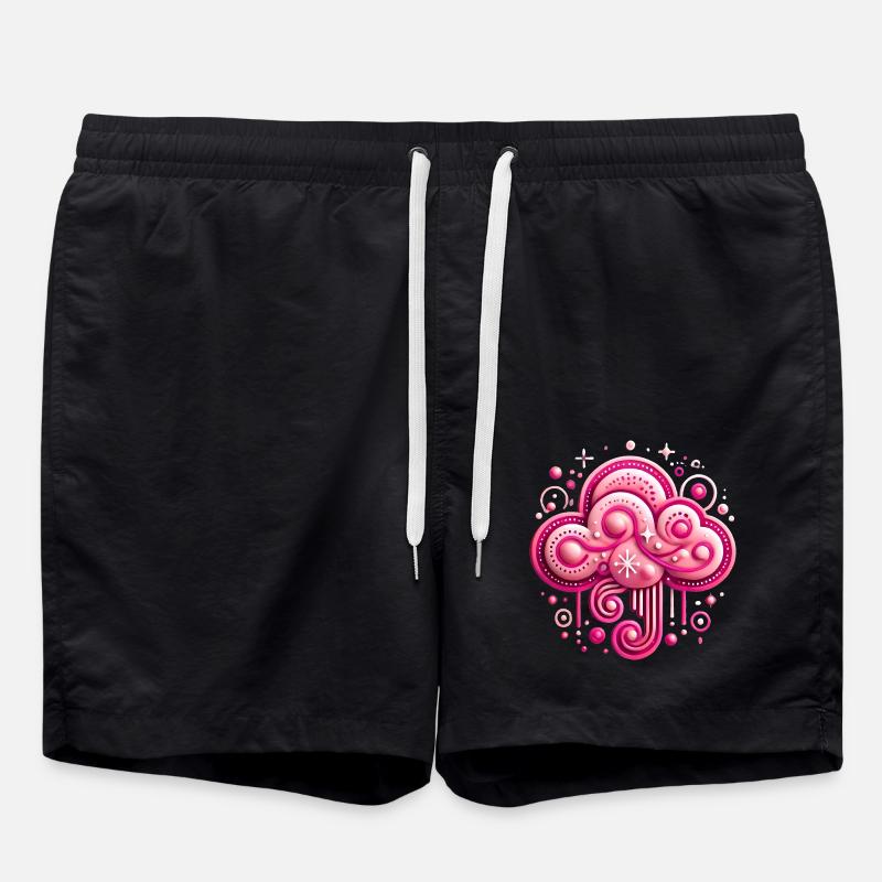 Whimsical Pink Cloud Design - Swim Trunks - black