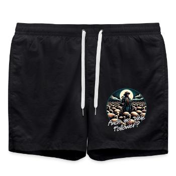 Lustiges Schäfermotiv mit Herde Schäfer und Spruch - Badeshorts - Schwarz - Vorne - AI Model Male 185 light (185cm)