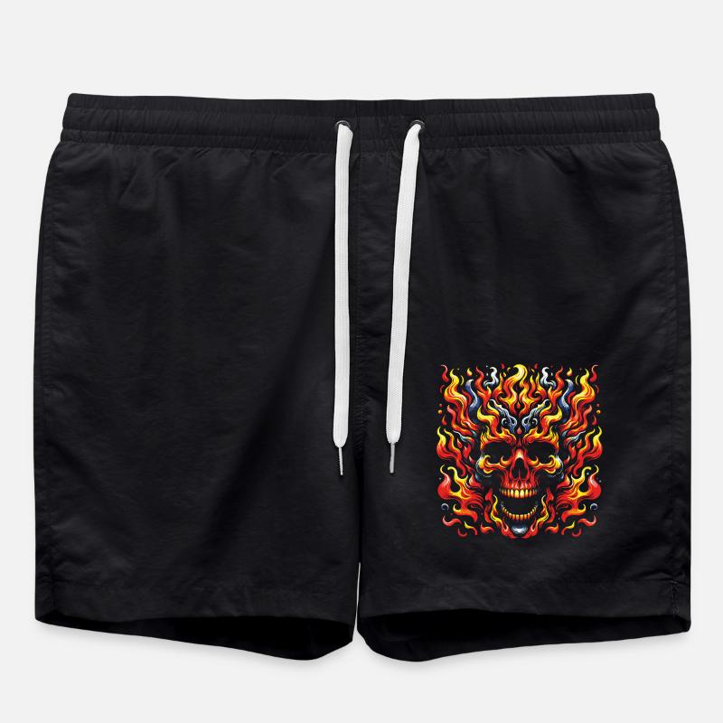 Skull with Flames Burning Skull - Swim Trunks - black