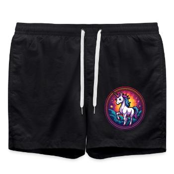 Unicorn with Sunset Sky – Fantasy Magic Animal Art - Swim Trunks - black - Front - AI Model Male 185 light (185cm)