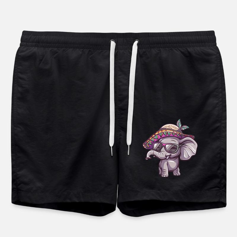 Elefant Comic Lustig Sombrero - Badeshorts - Schwarz