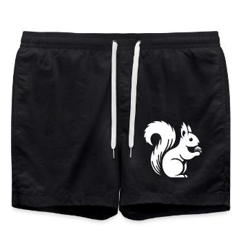 Minimalistische Eichhörnchen Silhouette mit Nuss - Badeshorts - Schwarz - Vorne - AI Model Male 185 light (185cm)