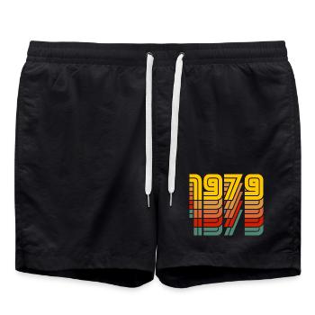 1979 vintage colorful - Swim Trunks - black - Front - AI Model Male 185 light (185cm)