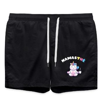 Namasthé Cadeau Humour Yoga Licorne Femmes Filles - Short de bain - noir - Devant - AI Model Male 185 light (185cm)