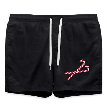 two bright red & white striped candy canes - Swim Trunks - black - Front - AI Model Male 185 light (185cm)