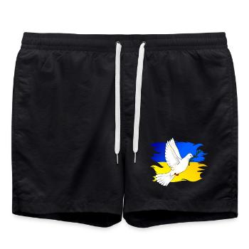 Ukraine flag in national colors and dove of peace - Swim Trunks - black - Front - AI Model Male 185 light (185cm)