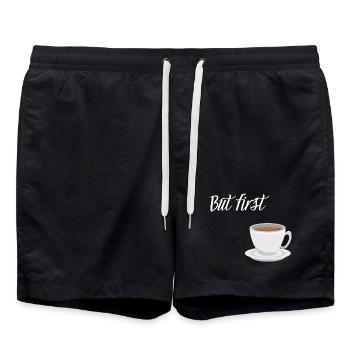First Coffee - Kaffee-Design - Badeshorts - Schwarz - Vorne - AI Model Male 185 light (185cm)