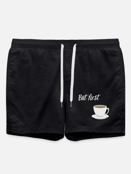 First Coffee - Coffee Design - Swim Trunks - black