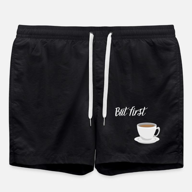 First Coffee - Coffee Design - Swim Trunks - black