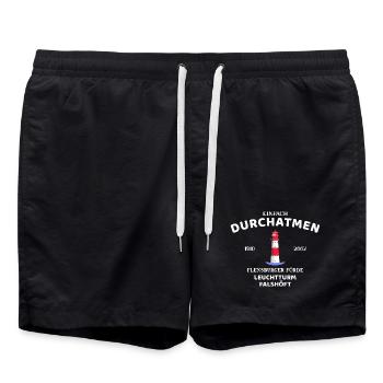 Flensburger Förde, Leuchtturm Falshöft, Durchatmen - Badeshorts - Schwarz - Vorne - AI Model Male 185 light (185cm)