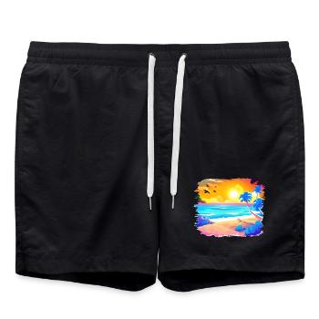 Aquarelle de plage de coucher de soleil d’été - Short de bain - noir - Devant - AI Model Male 185 light (185cm)