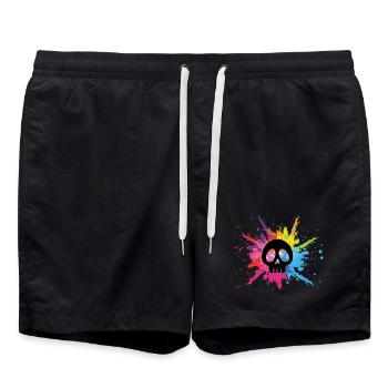 Black skull and multicolored explosion - Swim Trunks - black - Front - AI Model Male 185 light (185cm)