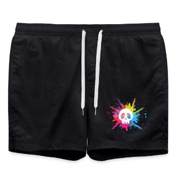 White skull and multicolored explosion - Swim Trunks - black - Front - AI Model Male 185 light (185cm)