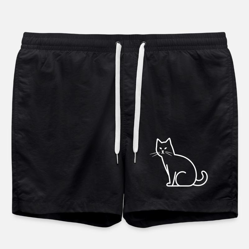 Cat Sketch - Swim Trunks - black