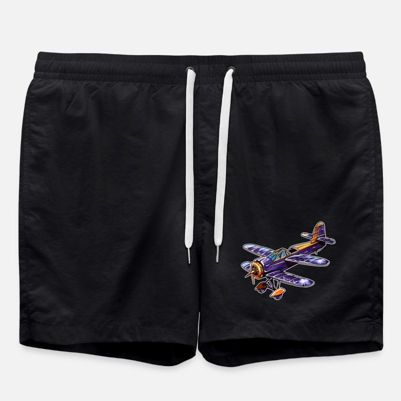 Propeller Plane Comic Look - Swim Trunks - black