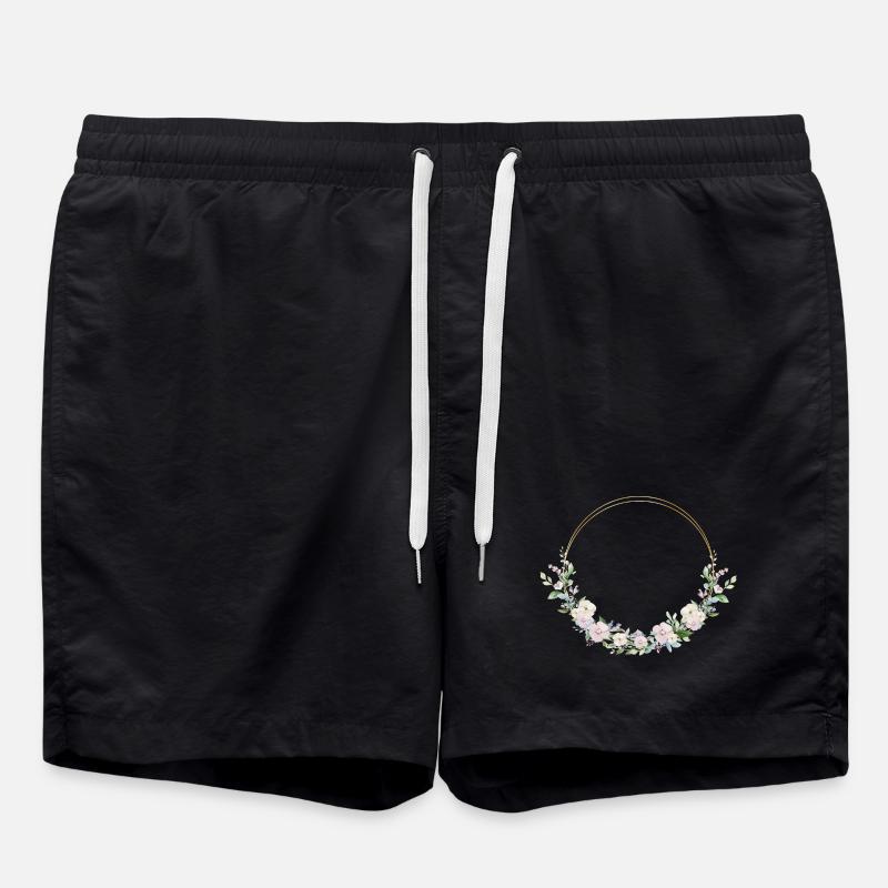 Spring Wreath - Personalizable - Swim Trunks - black