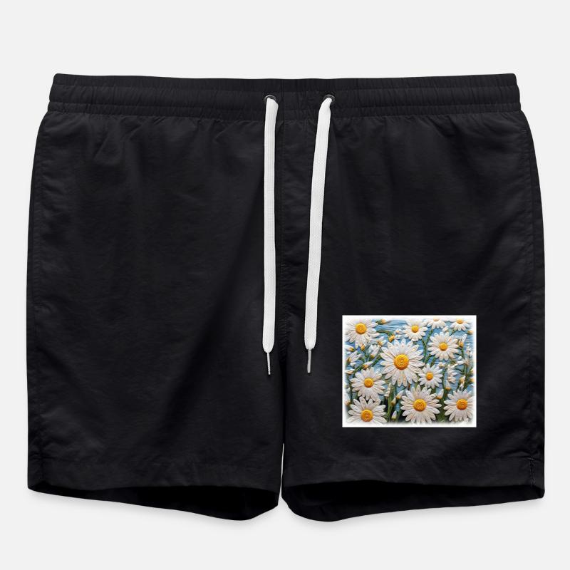 Daisy Garden Hobby Embroidery Design - Swim Trunks - black