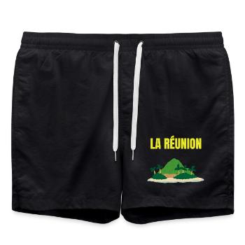 T-shirt île La Réunion tropicale - Short de bain - noir - Devant - AI Model Male 185 light (185cm)