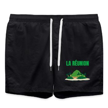 T-shirt île La Réunion tropicale - Short de bain - noir - Devant - AI Model Male 185 light (185cm)