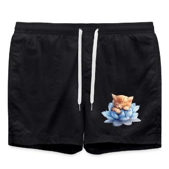 Chaton se reposant sur des succulentes bleues - Short de bain - noir - Devant - AI Model Male 185 light (185cm)