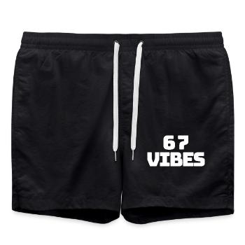 6 7 vibes – Trendy Youth T-Shirt - Swim Trunks - black - Front - AI Model Male 185 light (185cm)