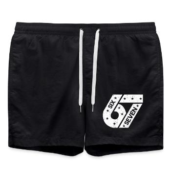 Six Seven 67 Vintage College Number Meme - Badeshorts - Schwarz - Vorne - AI Model Male 185 light (185cm)