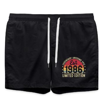 40th Anniversary 1986 40 Years Gift, Vintage 1986 - Swim Trunks - black - Front - AI Model Male 185 light (185cm)