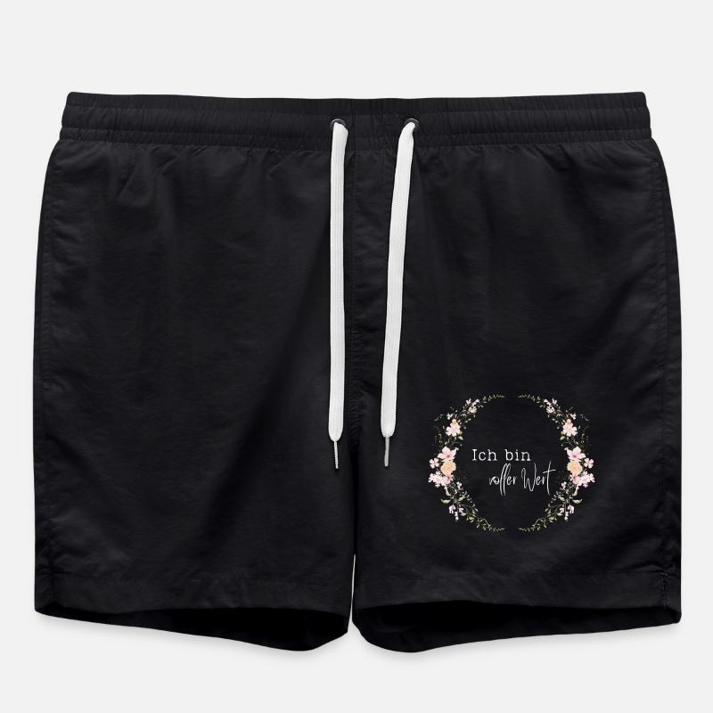 I Am Full Value - Flower Wreath - For Birth - Swim Trunks - black