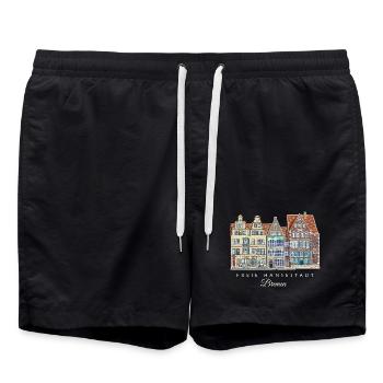 Ville libre hanséatique de Brême - Dessin de la rangée de maisons - Short de bain - noir - Devant - AI Model Male 185 light (185cm)