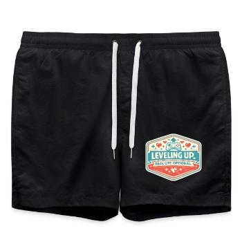 Leveling Up Gaming Abzeichen - Badeshorts - Schwarz - Vorne - AI Model Male 185 light (185cm)