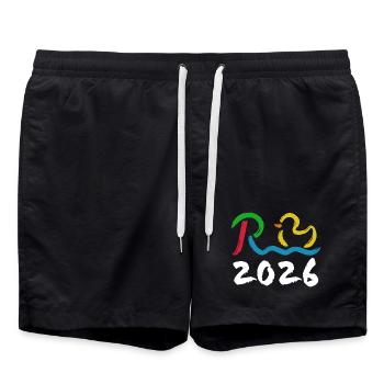 Rente 2026 - Ruhestand - Pension - Badeshorts - Schwarz - Vorne - AI Model Male 185 light (185cm)