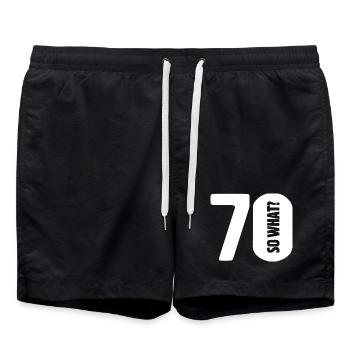 70 so what? Gar nicht so schlimm - Geburtstag - Badeshorts - Schwarz - Vorne - AI Model Male 185 light (185cm)