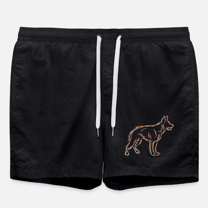 German Shepherd Drawing - Swim Trunks - black