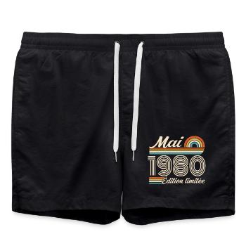 Cadeau Anniversaire 46 ans - Né mai 1980 - Short de bain - noir - Devant - AI Model Male 185 light (185cm)