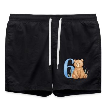 Watercolor Bear with Number 6 - Swim Trunks - black - Front - AI Model Male 185 light (185cm)