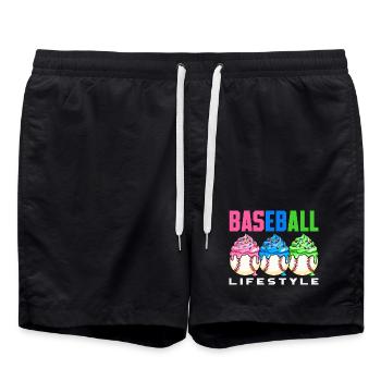 Baseball Lifestyle Cupcakes Sweet - Swim Trunks - black - Front - AI Model Male 185 light (185cm)