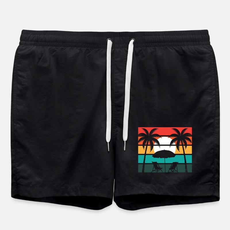 Beach palm and sun - Swim Trunks - black