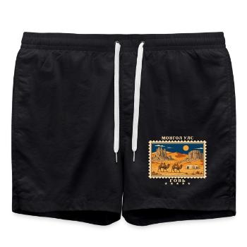 Mongolei Gobi Vintage Reisemarke - Badeshorts - Schwarz - Vorne - AI Model Male 185 light (185cm)