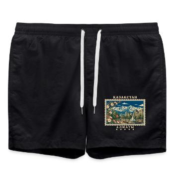 Kasachstan Almaty Vintage Reisemarke - Badeshorts - Schwarz - Vorne - AI Model Male 185 light (185cm)
