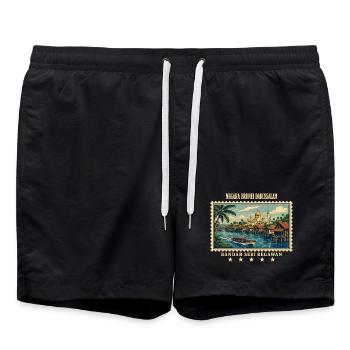 Brunei Bandar Seri Begawan Vintage Reisemarke - Badeshorts - Schwarz - Vorne - AI Model Male 185 light (185cm)