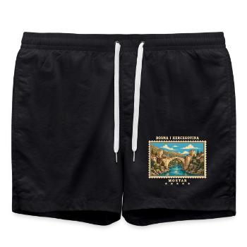 Bosnien und Herzegowina Mostar Vintage Reisemarke - Badeshorts - Schwarz - Vorne - AI Model Male 185 light (185cm)